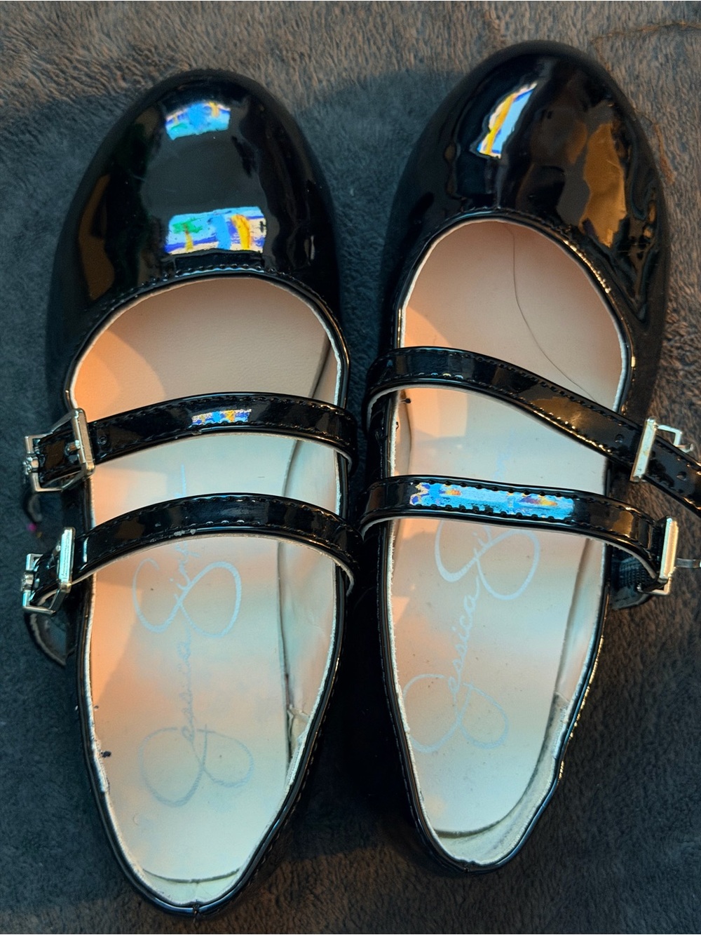 Jessica Simpson Girls Black Patent Double-Strap Mary Jane Dress Shoes